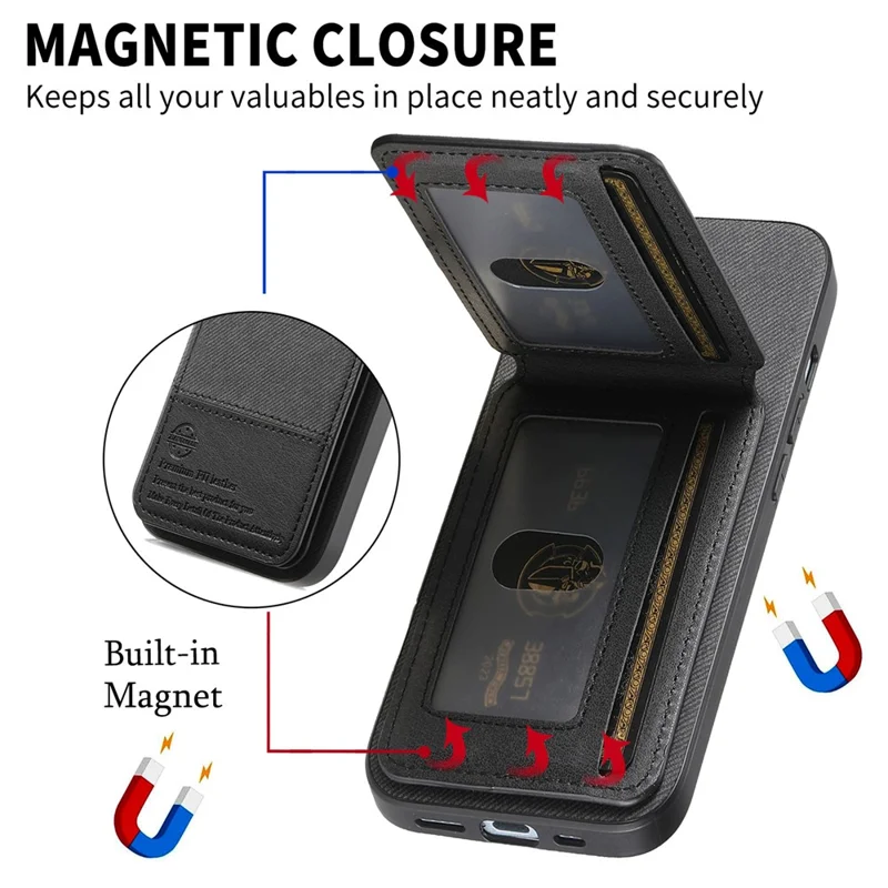 Til OnePlus N6 4G Etui med stoftekstur, lær + PC + TPU dæksel med RFID-blokerende kortlomme - Sort