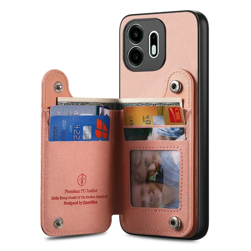 For OnePlus N6 4G Case RFID Blocking Card Holder Jeans Cloth Texture Leather Back Cover with Elastic Wristband - Pink