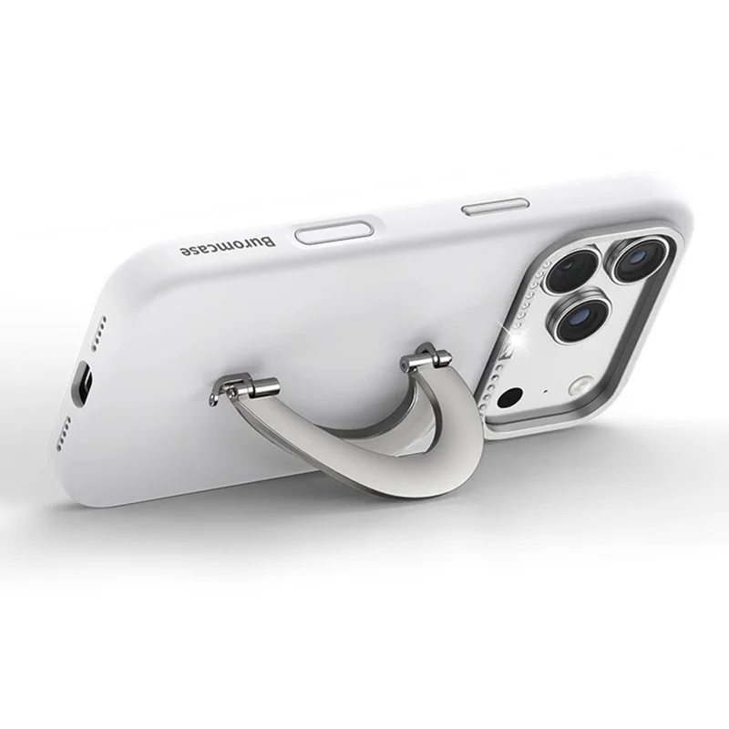 For iPhone 17 Pro Case Heart-Shaped Kickstand Liquid Silicone Coated PC Phone Cover - White