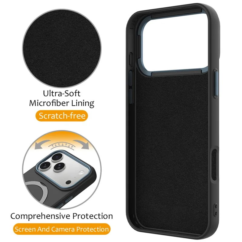For iPhone 18 Pro  /  17 Pro Magnetic Case Rotating Ring Kickstand TPU + PC Back Cover - Black
