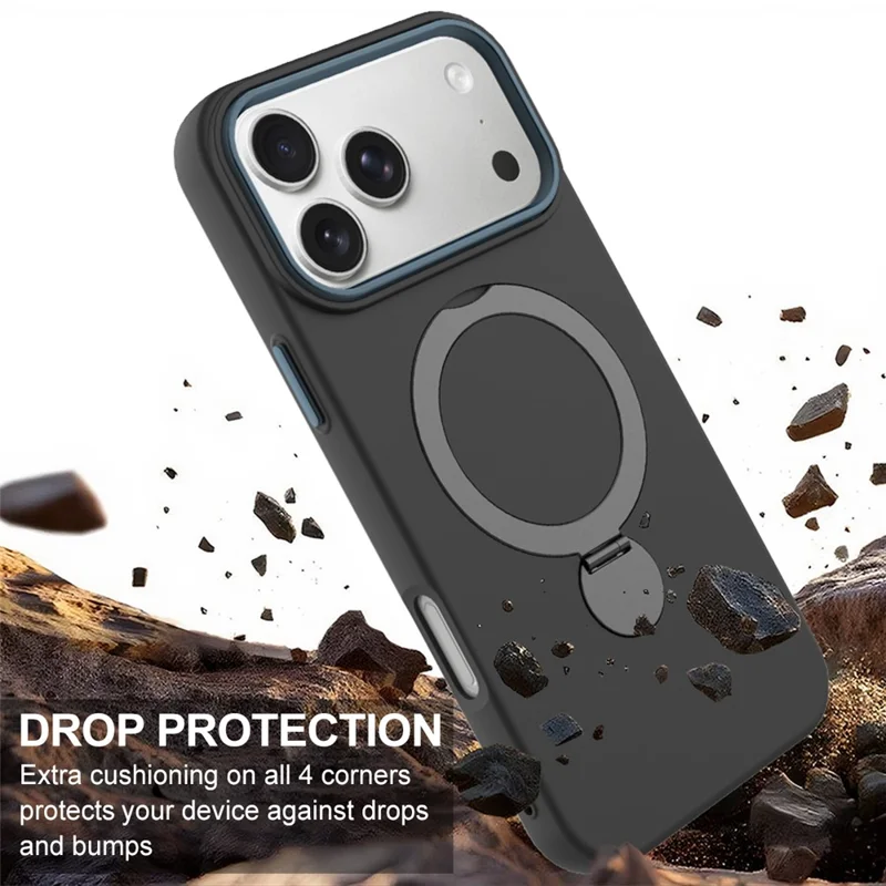 For iPhone 18 Pro  /  17 Pro Magnetic Case Rotating Ring Kickstand TPU + PC Back Cover - Black