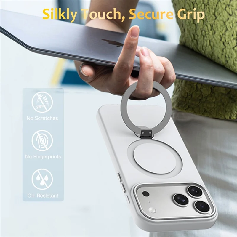 For iPhone 18 Pro Max  /  17 Pro Max Magnetic Case Rotating Ring Kickstand TPU + PC Back Cover - White
