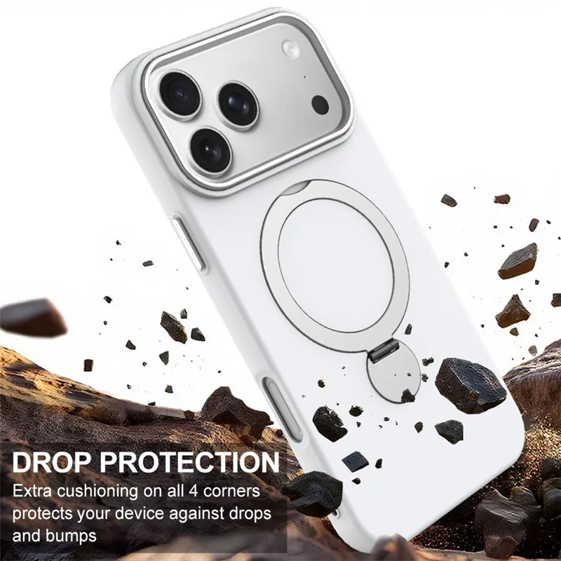 For iPhone 18 Pro Max  /  17 Pro Max Magnetic Case Rotating Ring Kickstand TPU + PC Back Cover - White