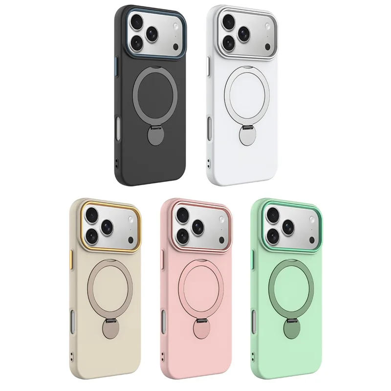 For iPhone 18 Pro Max  /  17 Pro Max Magnetic Case Rotating Ring Kickstand TPU + PC Back Cover - White