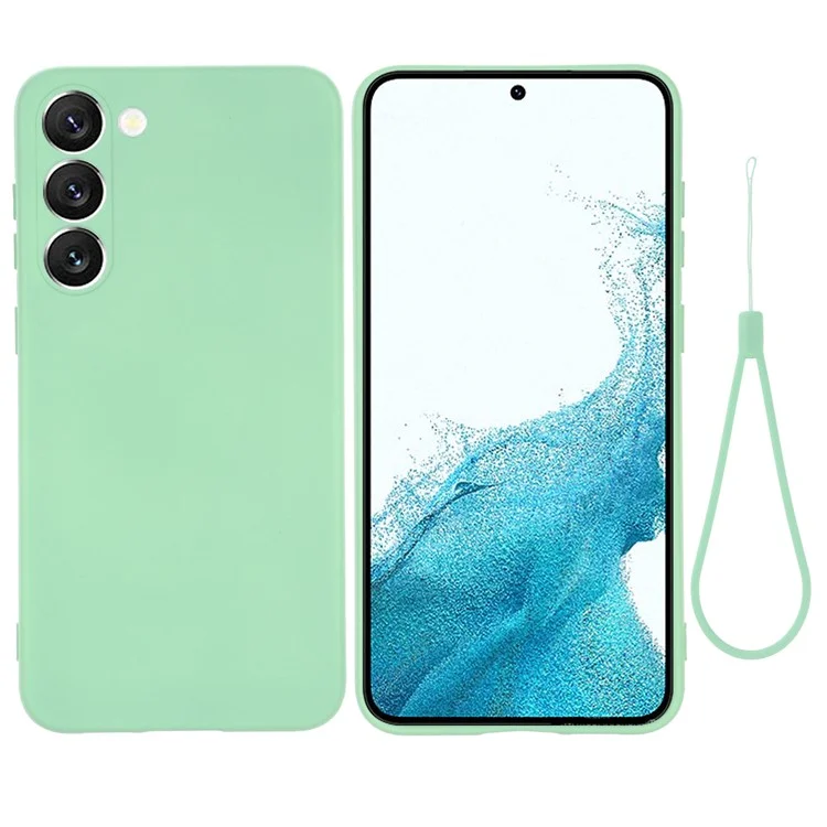 For Samsung Galaxy S23+ Phone Case, Liquid Silicone + Soft Lining Anti-drop Protective Back Cover with Strap - Green