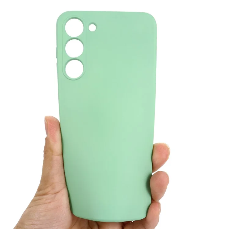 For Samsung Galaxy S23+ Phone Case, Liquid Silicone + Soft Lining Anti-drop Protective Back Cover with Strap - Green