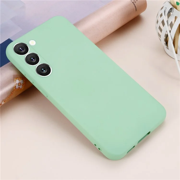 For Samsung Galaxy S23+ Phone Case, Liquid Silicone + Soft Lining Anti-drop Protective Back Cover with Strap - Green