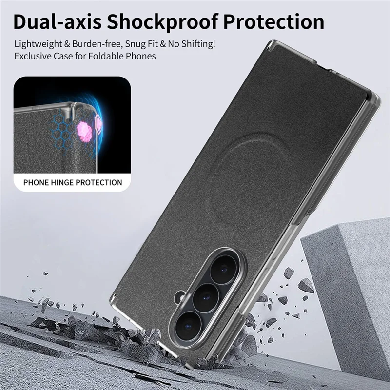 For Samsung Galaxy Z Fold8 Ultra Magnetic Case Dual-Axis Hinge Protection Leather + PC Shockproof Foldable Phone Cover - Black