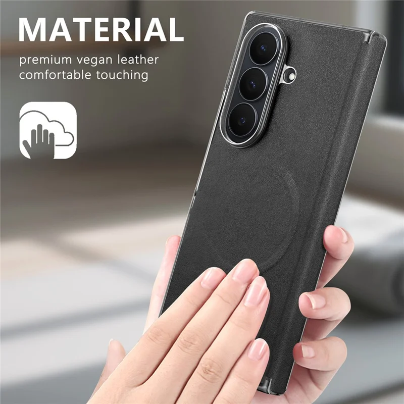 For Samsung Galaxy Z Fold8 Ultra Magnetic Case Dual-Axis Hinge Protection Leather + PC Shockproof Foldable Phone Cover - Black