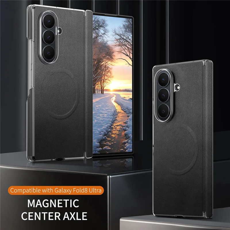 For Samsung Galaxy Z Fold8 Ultra Magnetic Case Dual-Axis Hinge Protection Leather + PC Shockproof Foldable Phone Cover - Black