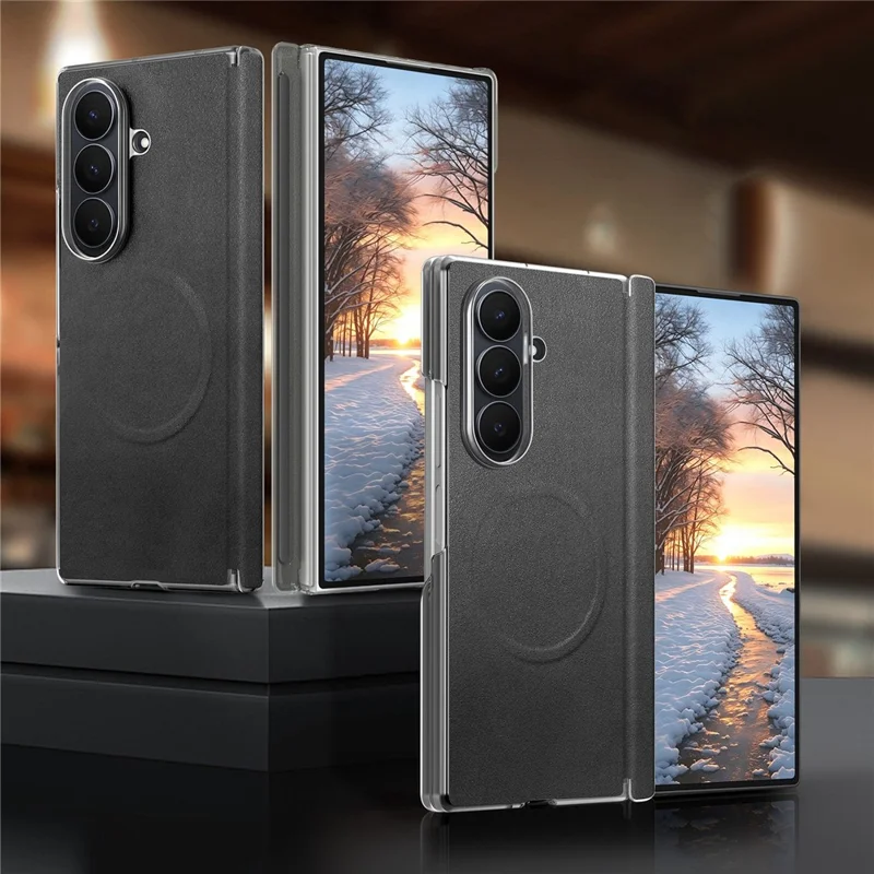 For Samsung Galaxy Z Fold8 Ultra Magnetic Case Dual-Axis Hinge Protection Leather + PC Shockproof Foldable Phone Cover - Black