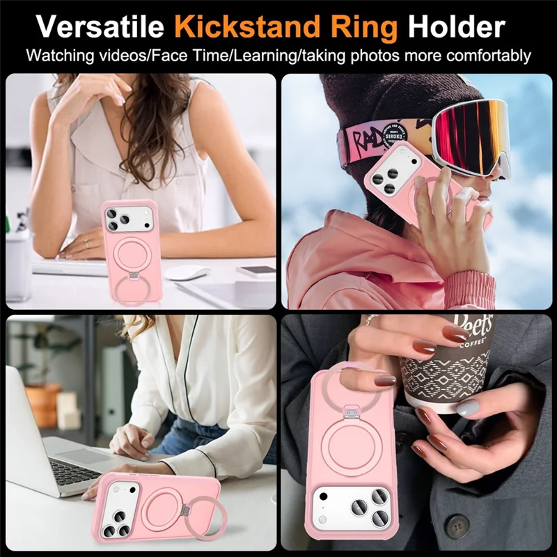 For iPhone 18 Pro  /  17 Pro Magnetic Case Ring Holder Kickstand TPU + PC Phone Cover - Pink