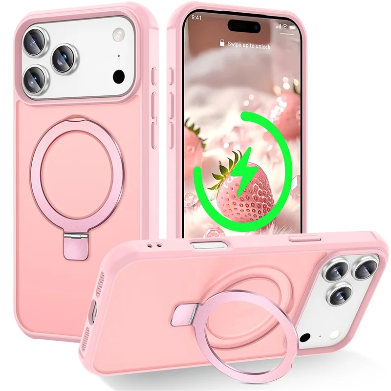 For iPhone 18 Pro Max  /  17 Pro Max Magnetic Case Ring Holder Kickstand TPU + PC Phone Cover - Pink