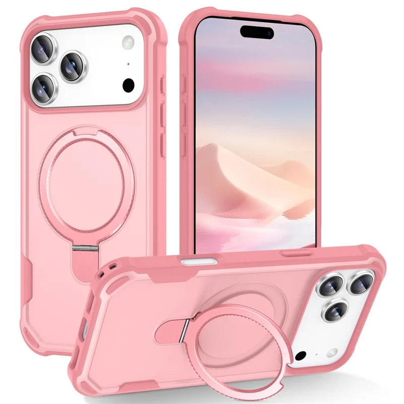 For iPhone 18 Pro Max  /  17 Pro Max Magnetic Case Kickstand TPU + PC Shockproof Phone Back Cover - Pink
