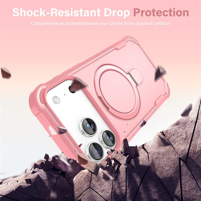 For iPhone 18 Pro Max  /  17 Pro Max Magnetic Case Kickstand TPU + PC Shockproof Phone Back Cover - Pink