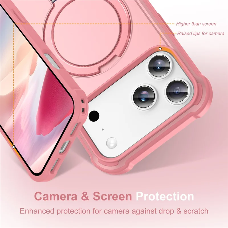 For iPhone 18 Pro Max  /  17 Pro Max Magnetic Case Kickstand TPU + PC Shockproof Phone Back Cover - Pink