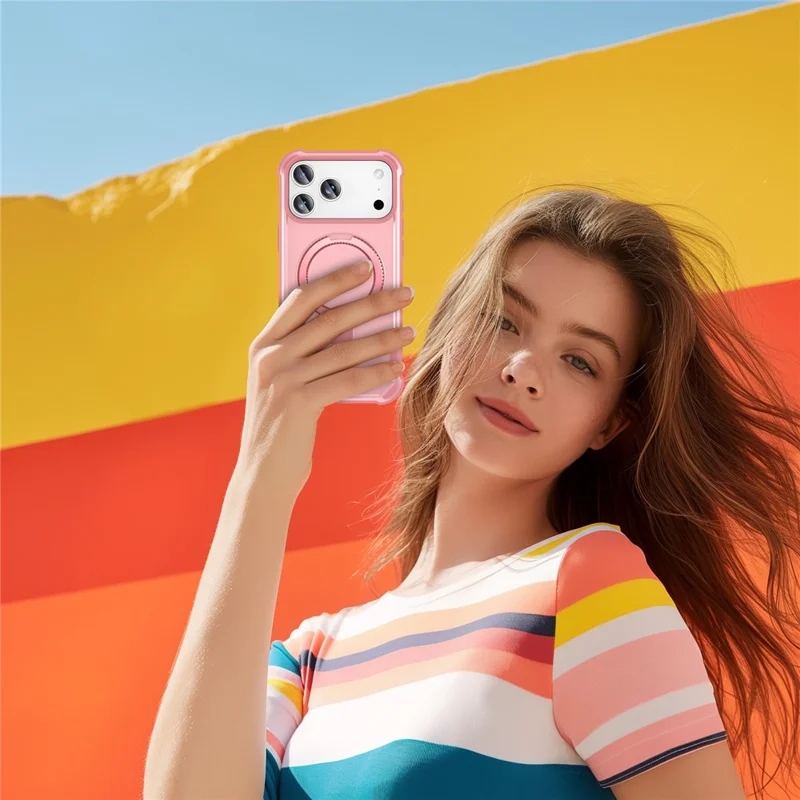 For iPhone 18 Pro Max  /  17 Pro Max Magnetic Case Kickstand TPU + PC Shockproof Phone Back Cover - Pink