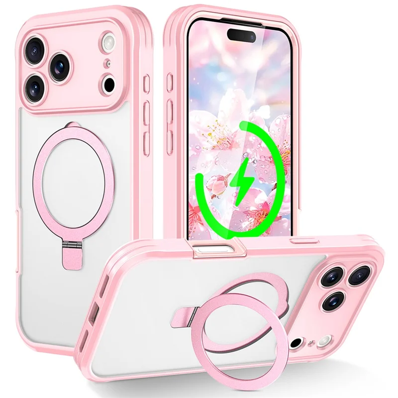 For iPhone 18 Pro  /  17 Pro Case Skin Touch Solid Color TPU + PC Phone Cover with Magnetic Kickstand - Pink