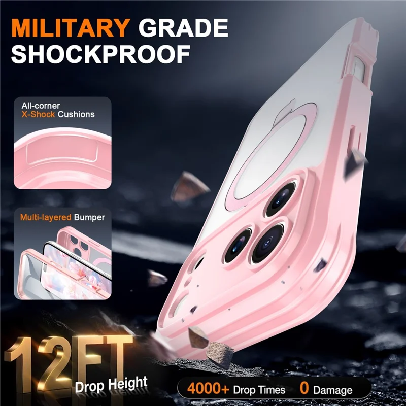 For iPhone 18 Pro  /  17 Pro Case Skin Touch Solid Color TPU + PC Phone Cover with Magnetic Kickstand - Pink