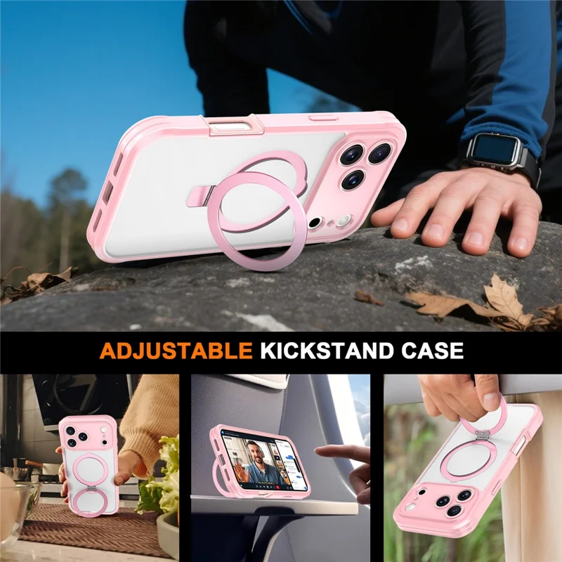 For iPhone 18 Pro  /  17 Pro Case Skin Touch Solid Color TPU + PC Phone Cover with Magnetic Kickstand - Pink