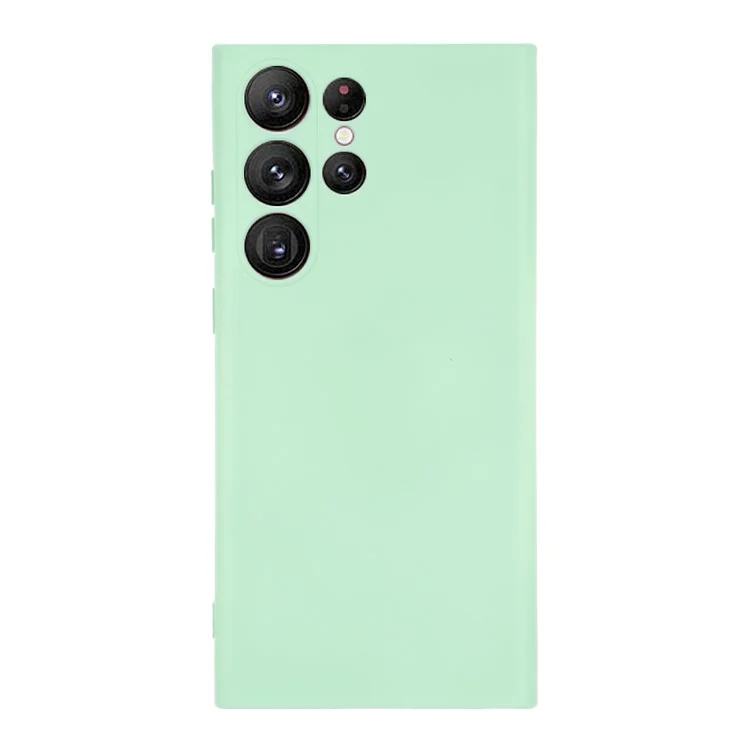 For Samsung Galaxy S23 Ultra Scratch Proof Phone Case, Liquid Silicone + Soft Lining Protective Back Cover with Strap - Green