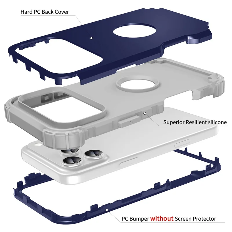 For iPhone 18 Pro  /  17 Pro Case Shockproof PC + TPU Phone Back Cover - Navy Blue
