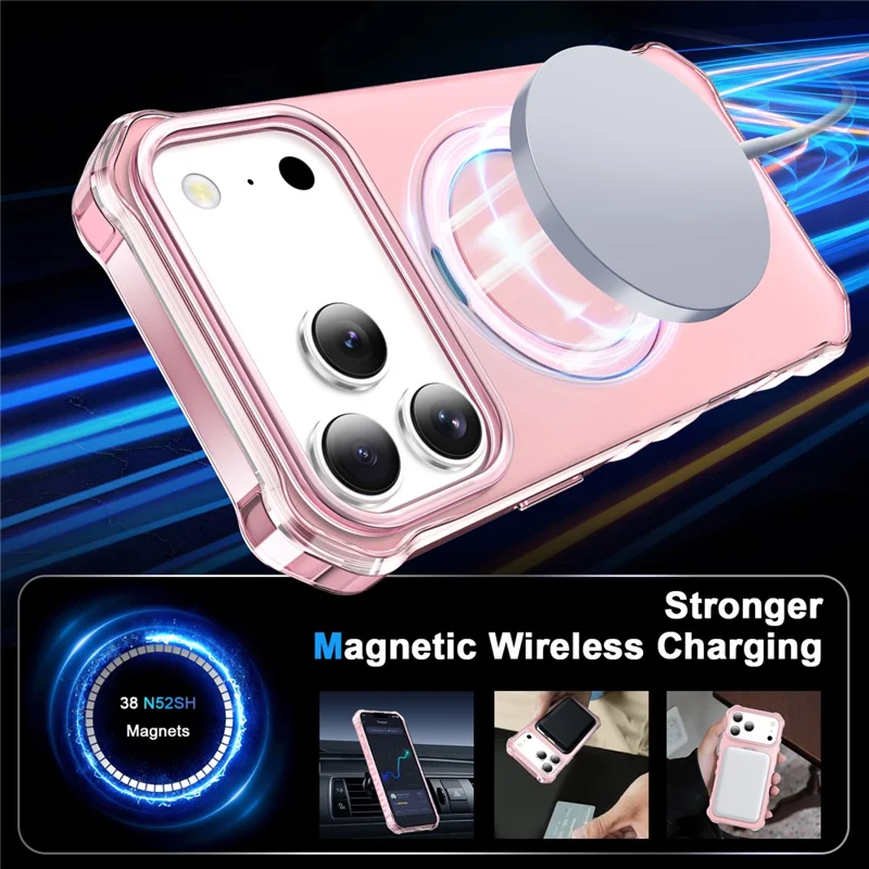 For iPhone 18 Pro  /  17 Pro Magnetic Case Matte Kickstand Hybrid Phone Cover Small Wavy Edge - Pink
