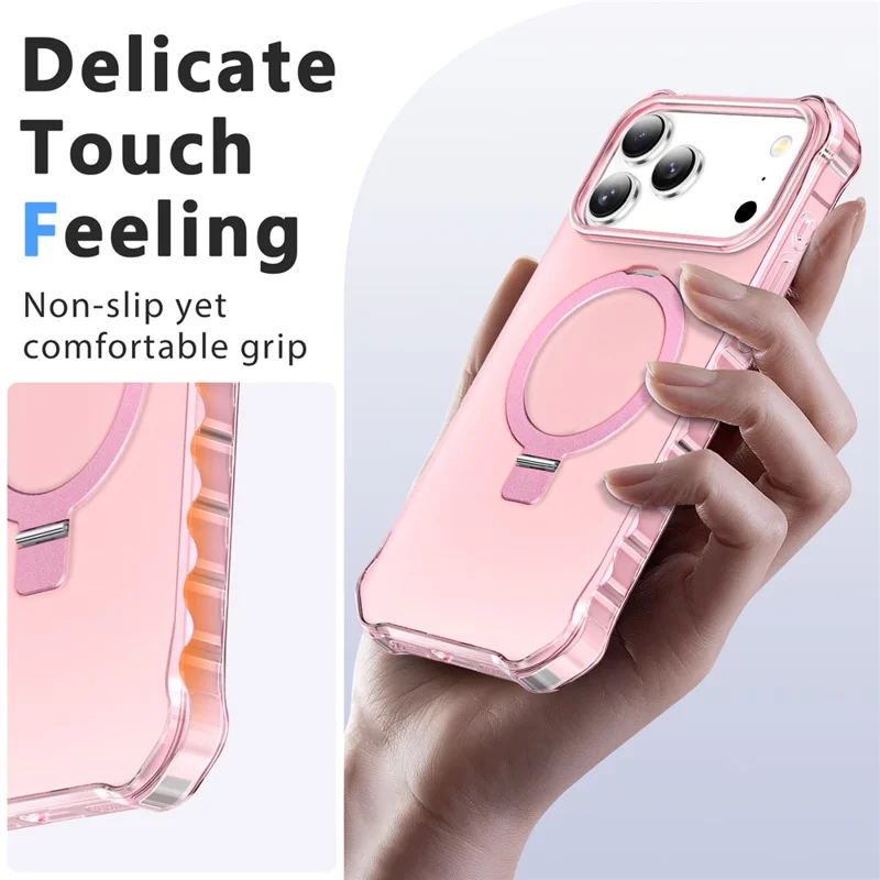For iPhone 18 Pro  /  17 Pro Magnetic Case Matte Kickstand Hybrid Phone Cover Small Wavy Edge - Pink