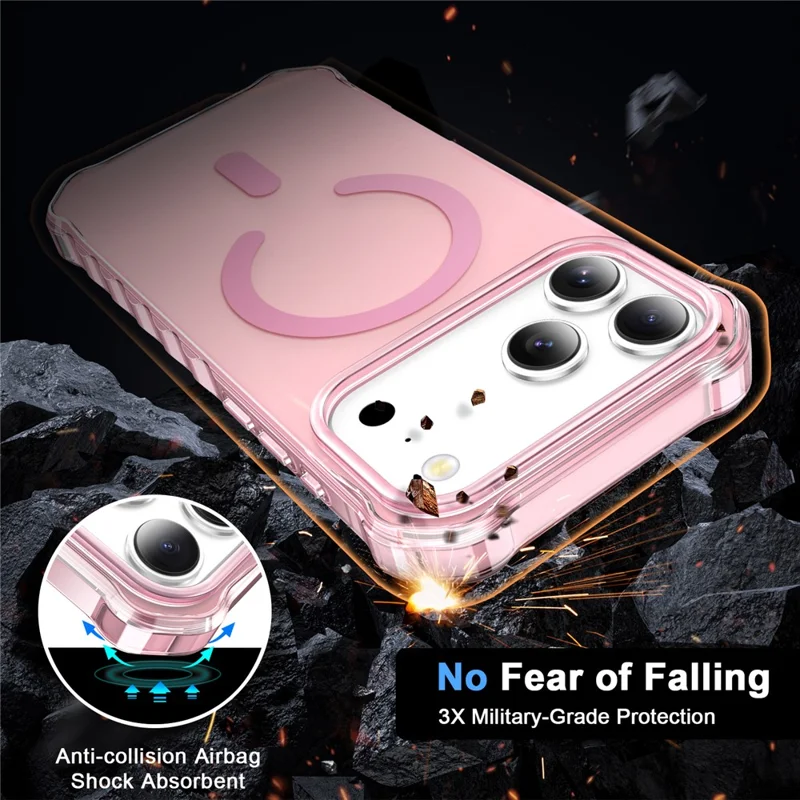 For iPhone 18 Pro Max  /  17 Pro Max Magnetic Case Small Wavy Edge PC + TPU Phone Cover - Pink