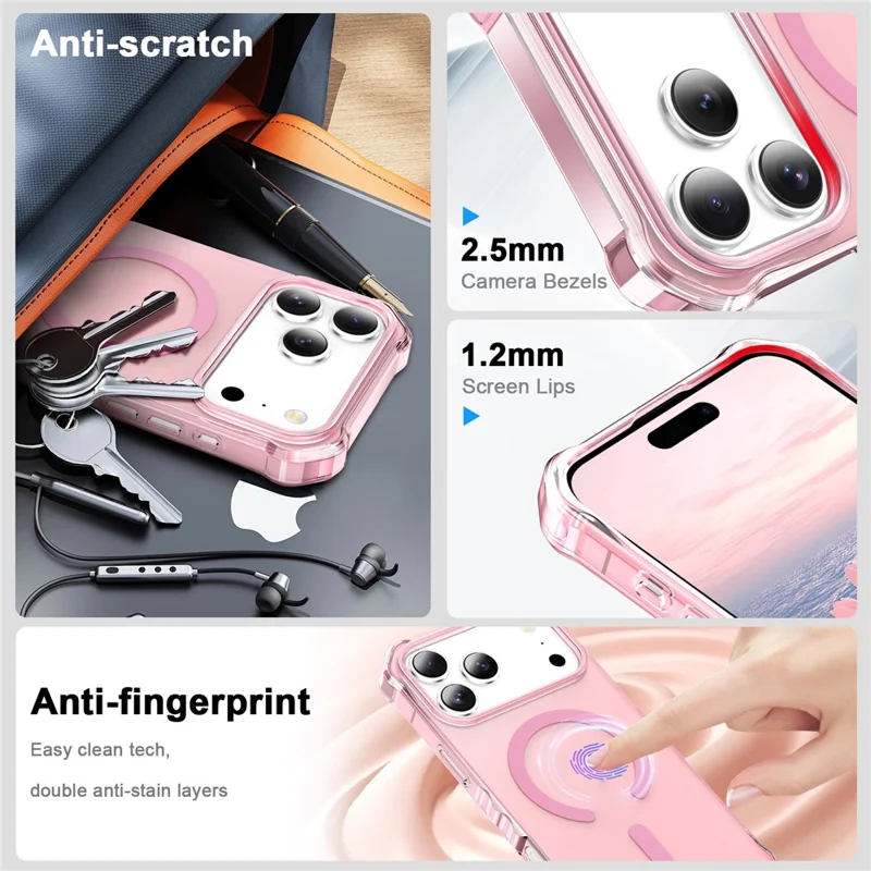 For iPhone 18 Pro Max  /  17 Pro Max Magnetic Case Small Wavy Edge PC + TPU Phone Cover - Pink
