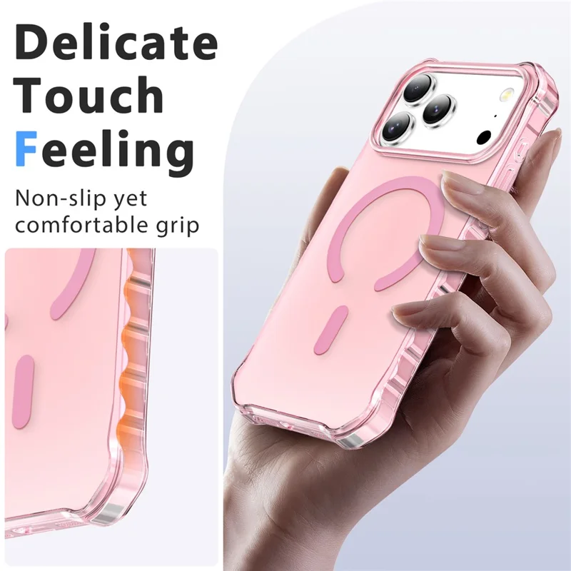 For iPhone 18 Pro Max  /  17 Pro Max Magnetic Case Small Wavy Edge PC + TPU Phone Cover - Pink