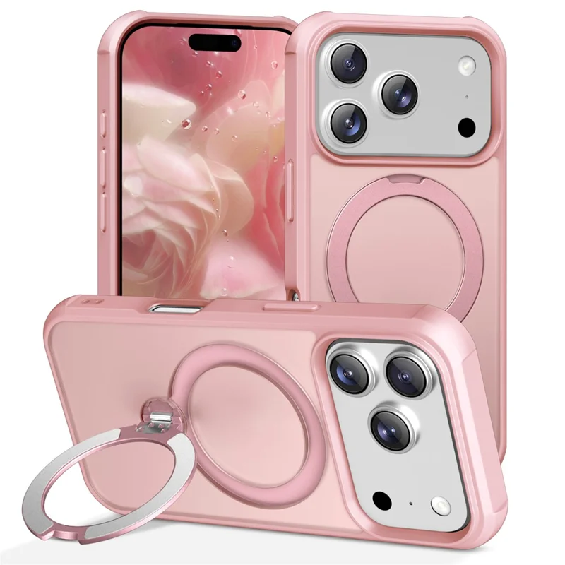 For iPhone 18 Pro  /  17 Pro Magnetic Case Kickstand TPU PC Shockproof Phone Back Cover - Pink