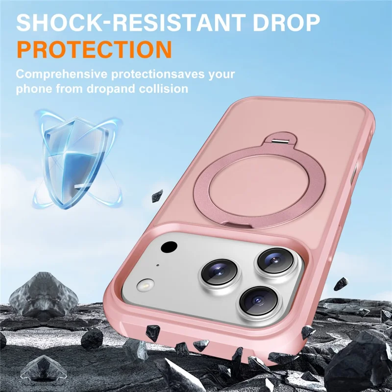 For iPhone 18 Pro  /  17 Pro Magnetic Case Kickstand TPU PC Shockproof Phone Back Cover - Pink