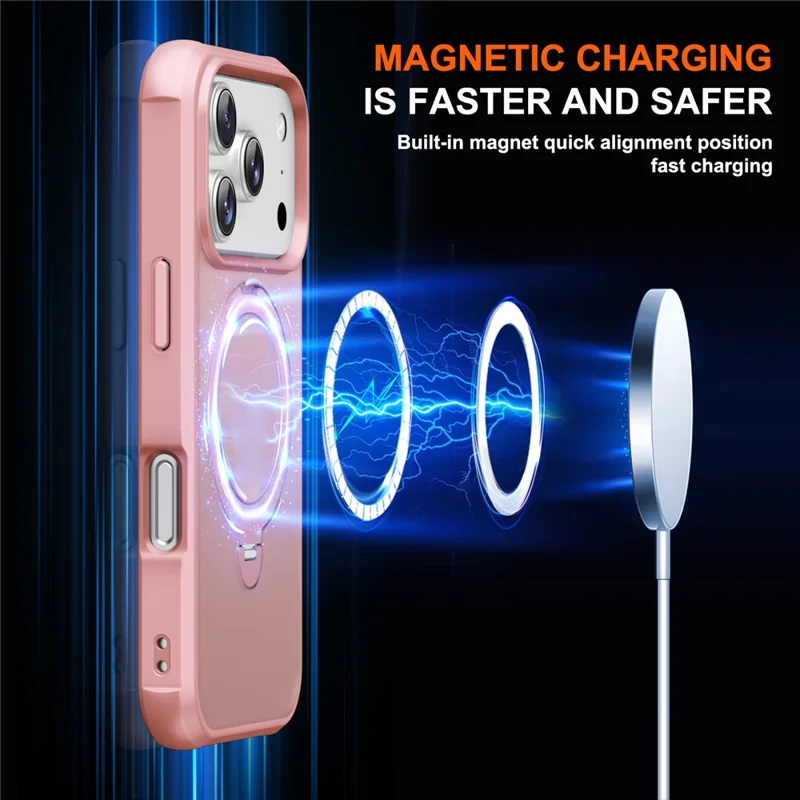 For iPhone 18 Pro Max  /  17 Pro Max Magnetic Case Kickstand TPU PC Shockproof Phone Back Cover - Pink