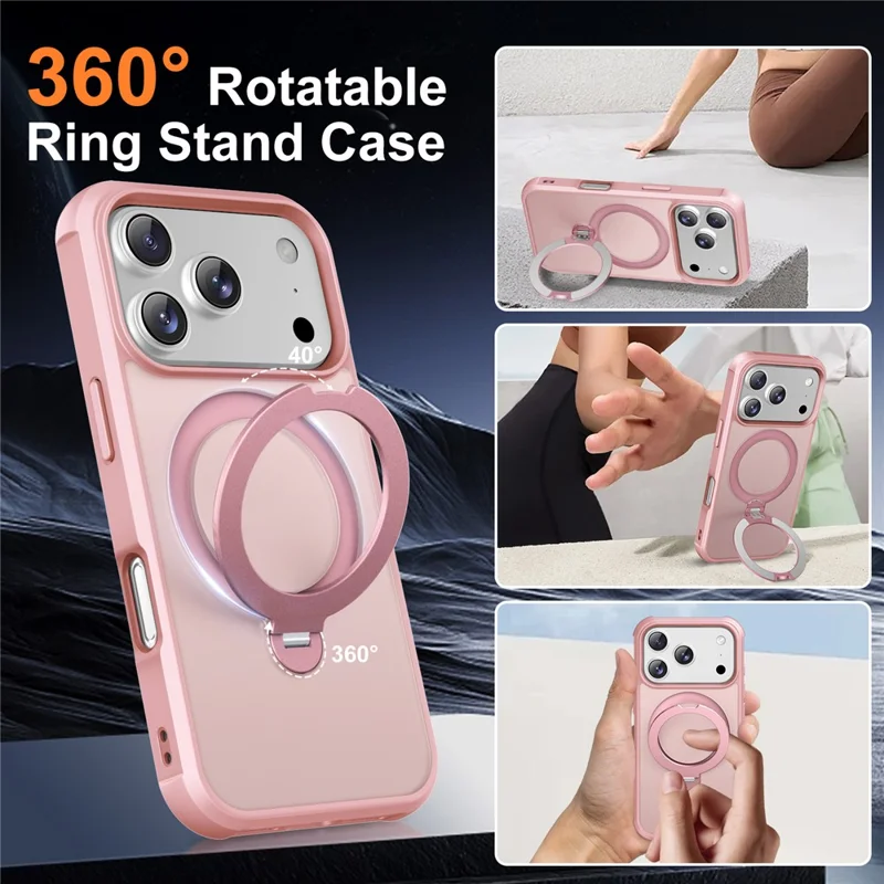 For iPhone 18 Pro Max  /  17 Pro Max Magnetic Case Kickstand TPU PC Shockproof Phone Back Cover - Pink