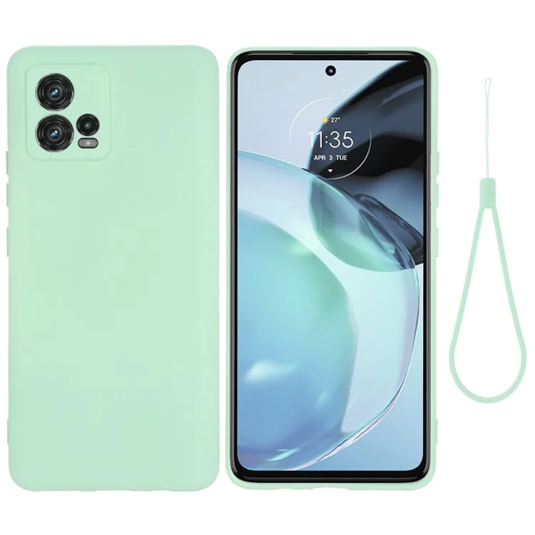 Чехол для телефона Motorola Moto G72 4G, защита от столкновений, жидкий силикон + мягная подкладка, защитная задняя крышка со шнурком - зеленый