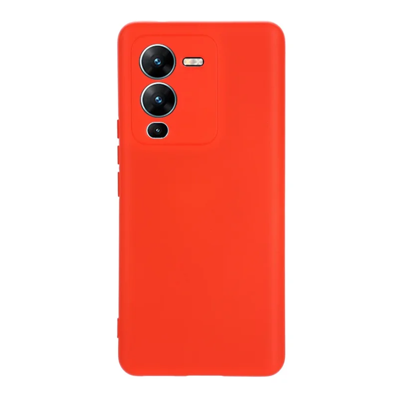 Phone Case for vivo V25 Pro 5G, Liquid Silicone + Soft Lining Protective Back Cover with Strap - Red
