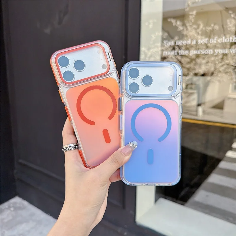 For iPhone 18 Pro Max / 17 Pro Max Magnetic Case Camera Cover Kickstand TPU + Acrylic Dual Layer Shockproof Phone Shell - White