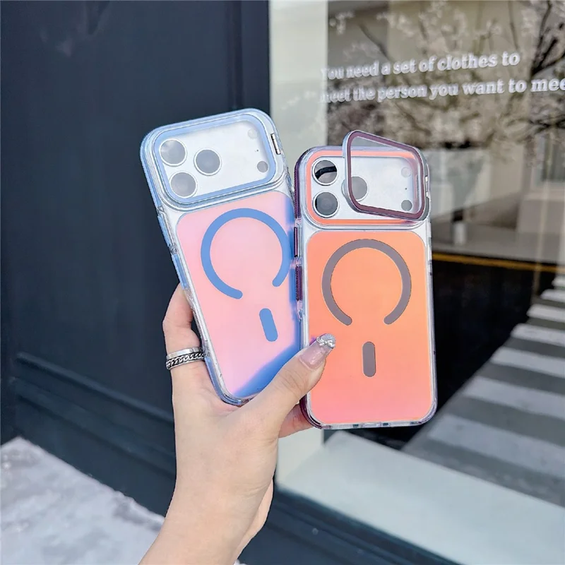For iPhone 18 Pro Max / 17 Pro Max Magnetic Case Camera Cover Kickstand TPU + Acrylic Dual Layer Shockproof Phone Shell - White
