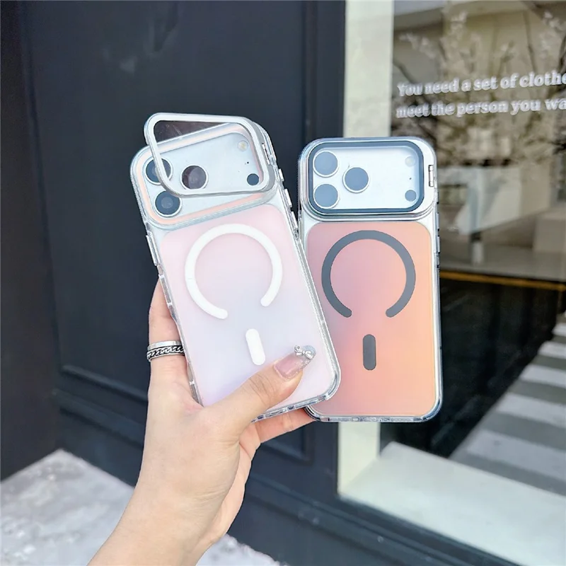 For iPhone 18 Pro Max / 17 Pro Max Magnetic Case Camera Cover Kickstand TPU + Acrylic Dual Layer Shockproof Phone Shell - White