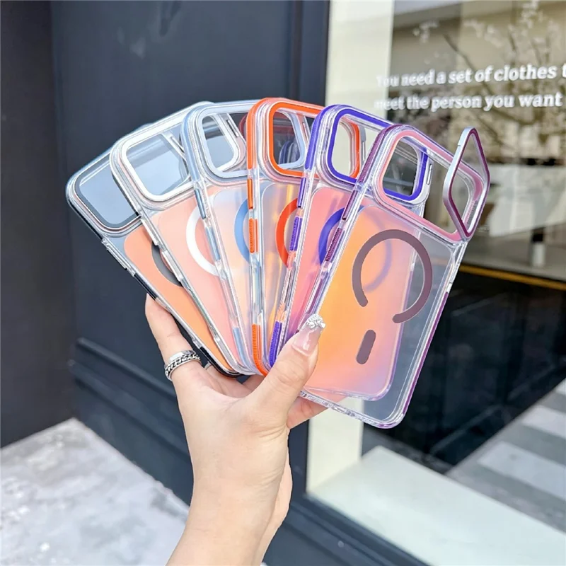 For iPhone 18 Pro Max / 17 Pro Max Magnetic Case Camera Cover Kickstand TPU + Acrylic Dual Layer Shockproof Phone Shell - White