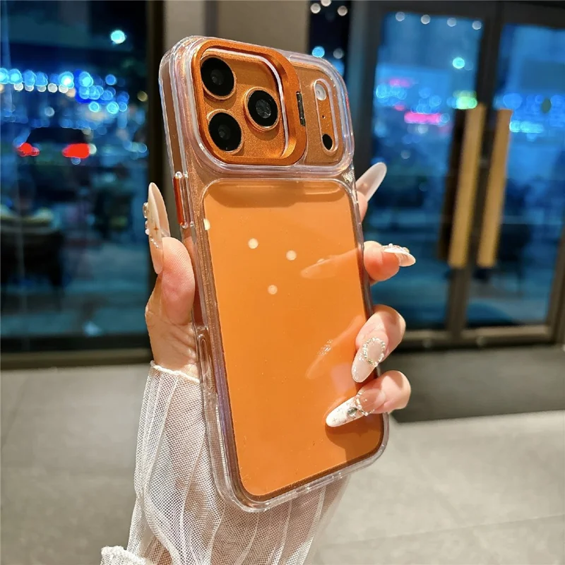 Für iPhone 17 Pro Max Hülle mit Kamera-Rahmen und Ständer Transparente Acryl + TPU Handy-Schutzhülle - Orange
