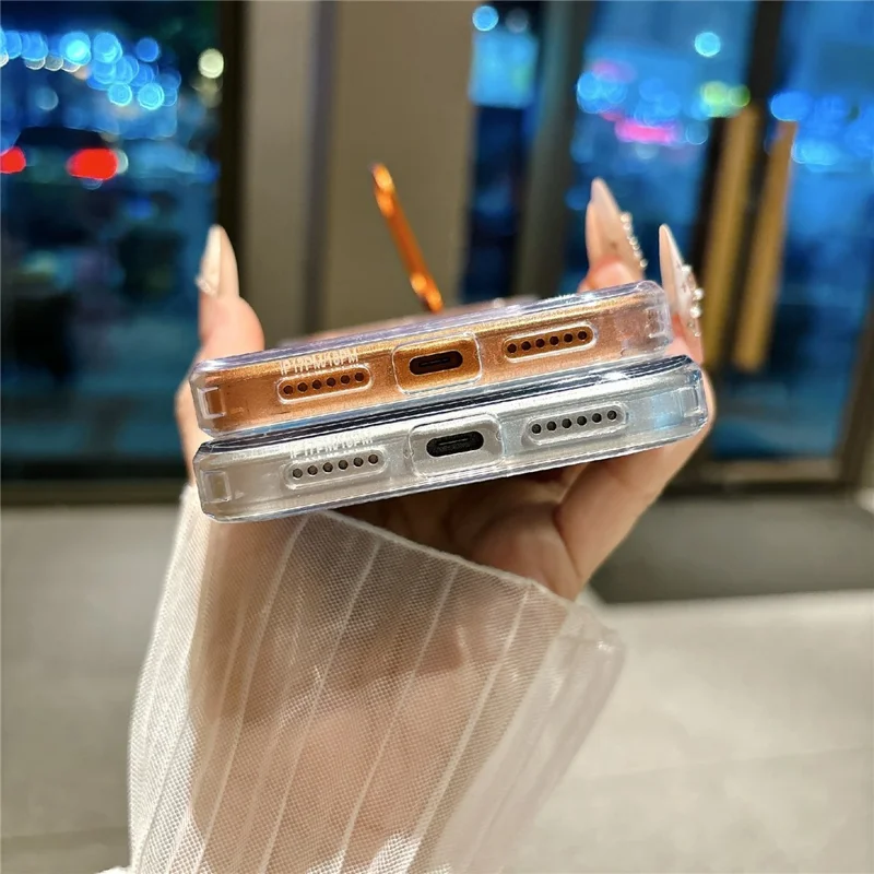 Für iPhone 17 Pro Max Hülle mit Kamera-Rahmen und Ständer Transparente Acryl + TPU Handy-Schutzhülle - Orange