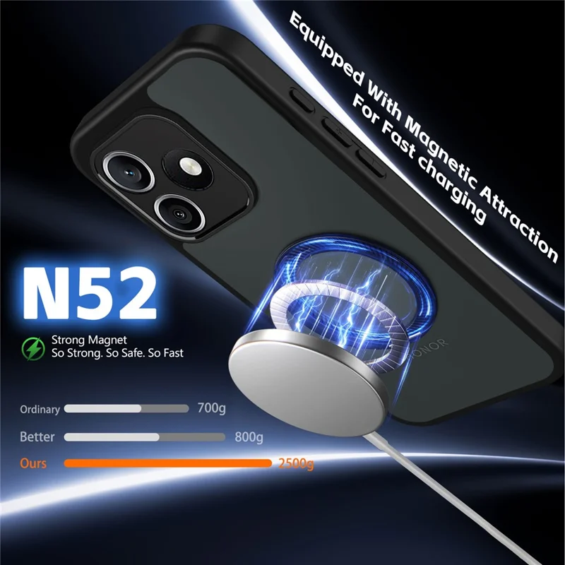 For Honor X8d 4G Case Rotating Magnetic Kickstand Frosted Matte PC + TPU Shockproof Cover - Black