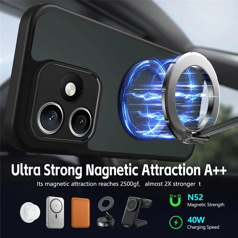For Honor X8d 4G Case Rotating Magnetic Kickstand Frosted Matte PC + TPU Shockproof Cover - Black