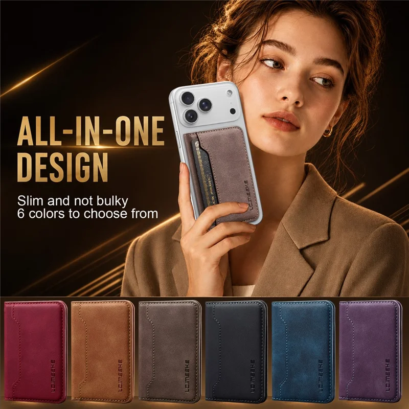 LCIMEEKE L7 Magnetic Phone Wallet RFID Blocking Leather Card Holder Detachable Hands-Free Stand - Coffee