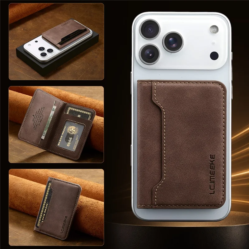 LCIMEEKE L7 Magnetic Phone Wallet RFID Blocking Leather Card Holder Detachable Hands-Free Stand - Coffee