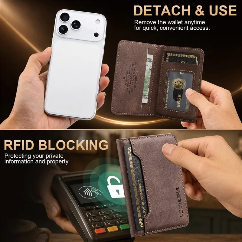 LCIMEEKE L7 Magnetic Phone Wallet RFID Blocking Leather Card Holder Detachable Hands-Free Stand - Coffee