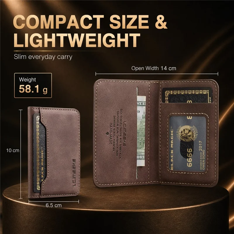 LCIMEEKE L7 Magnetic Phone Wallet RFID Blocking Leather Card Holder Detachable Hands-Free Stand - Coffee