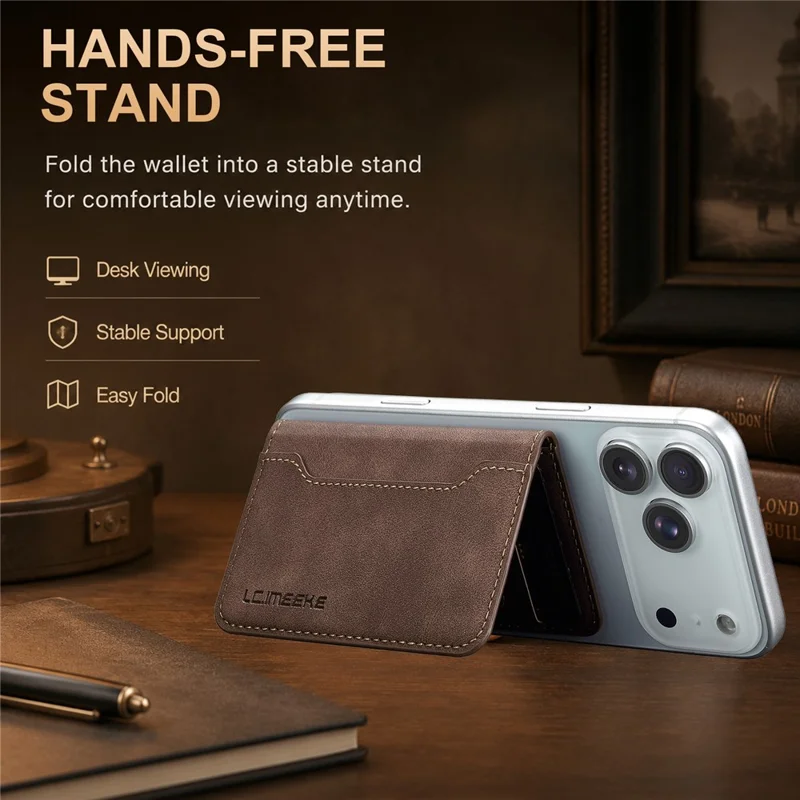 LCIMEEKE L7 Magnetic Phone Wallet RFID Blocking Leather Card Holder Detachable Hands-Free Stand - Coffee